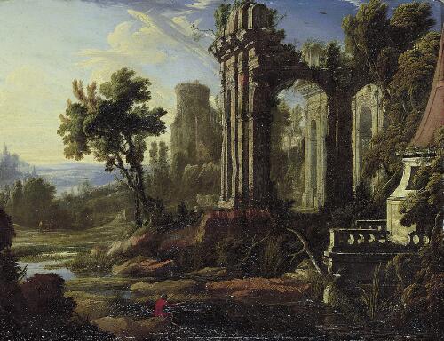 A Capriccio Landscape with Ruins and an Angler