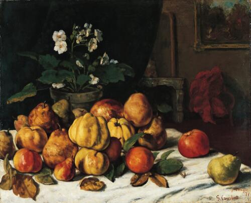 Apples, Pears, and Primroses on a Table