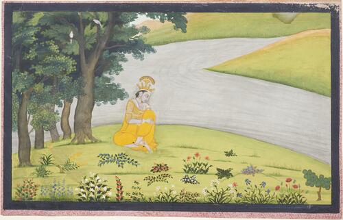 Folio from a Gita Govinda series: Krishna Seated by a Riverbank