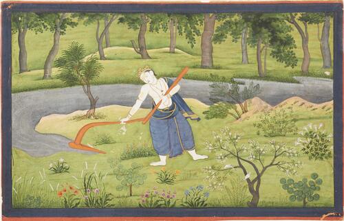 Folio from a Gita Govinda series: Balarama Diverting the River Jamuna